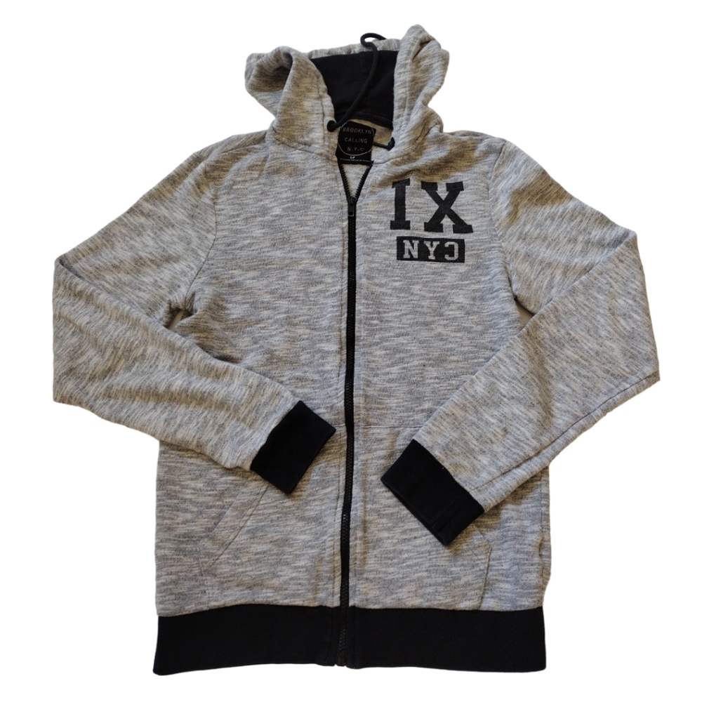 Brooklyn Calling Sweatshirt‎ Men's S Gray Black Trim Hooded Logo Long Sleeves